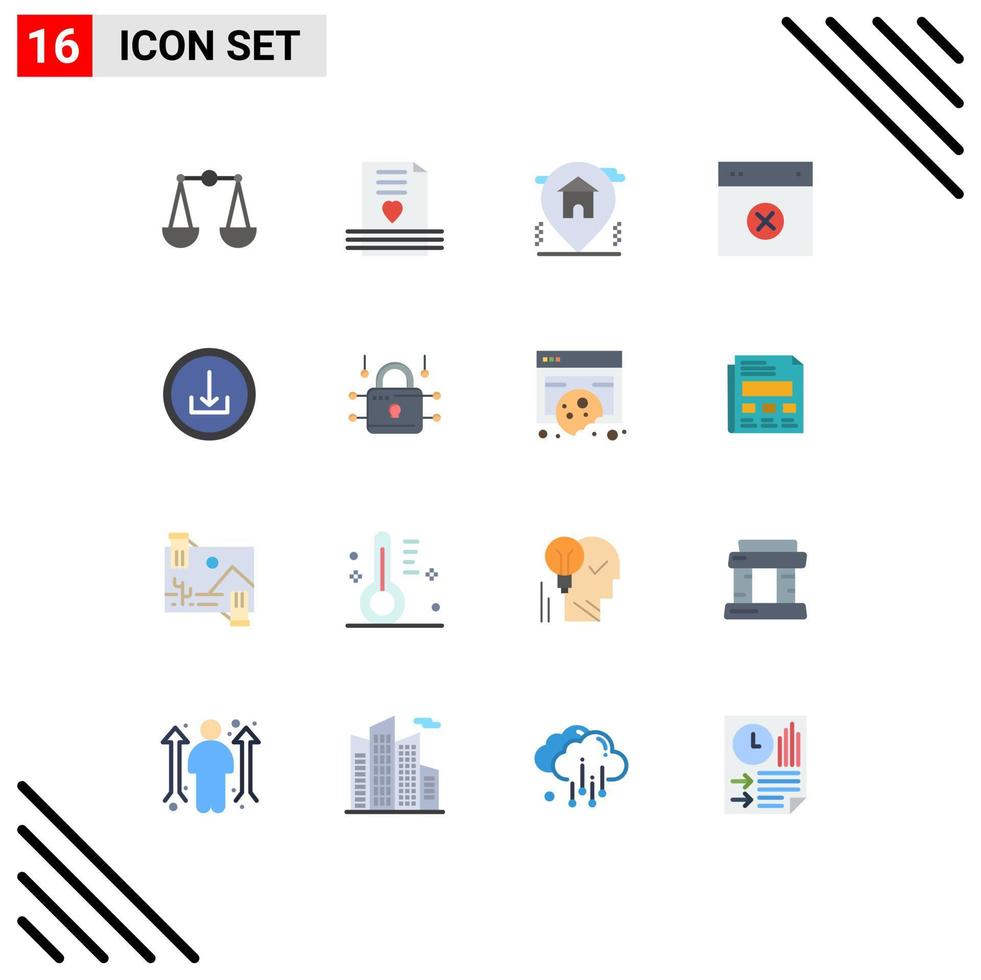 Set of 16 Vector Flat Colors on Grid for application remove location layout cancel Editable Pack of Creative Vector Design Elements