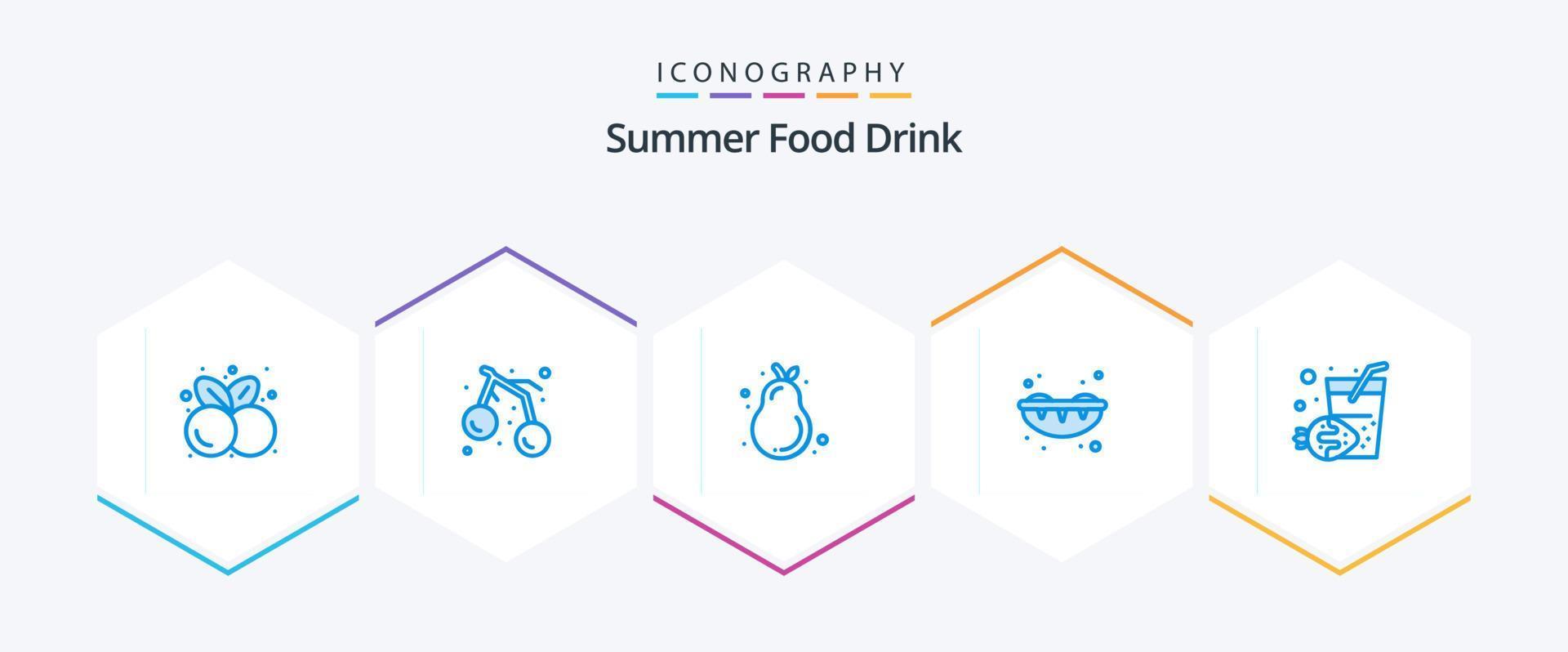 Summer Food Drink 25 Blue icon pack including holiday. summer. cherry. sweet. summer vector