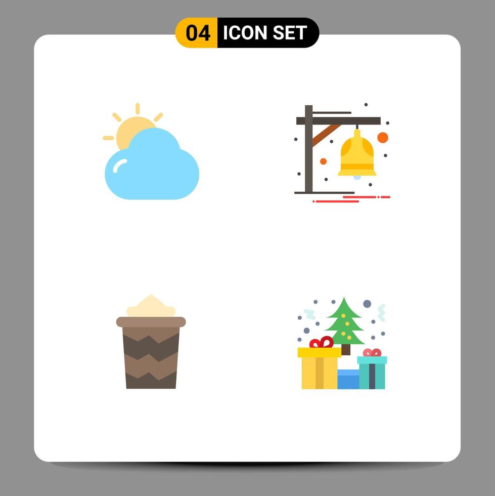 Pack of 4 Modern Flat Icons Signs and Symbols for Web Print Media such as cloud bucket sun notification vacation Editable Vector Design Elements