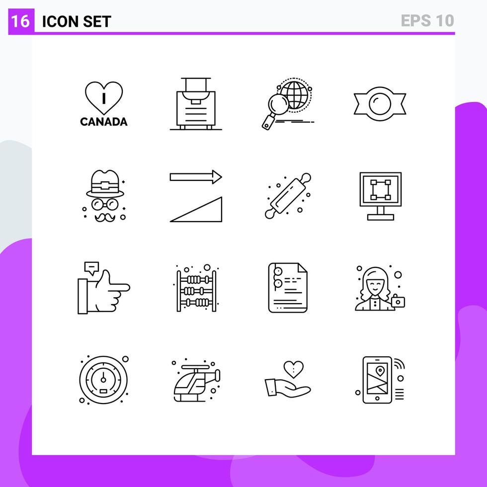 16 User Interface Outline Pack of modern Signs and Symbols of fathers brim magnifier avatar candy Editable Vector Design Elements