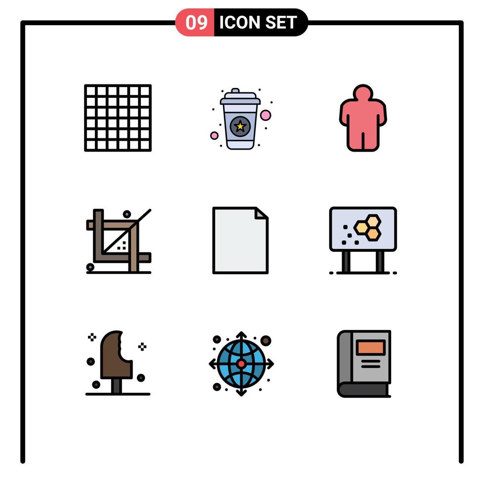 Pack of 9 Modern Filledline Flat Colors Signs and Symbols for Web Print Media such as biochemistry file user document development Editable Vector Design Elements