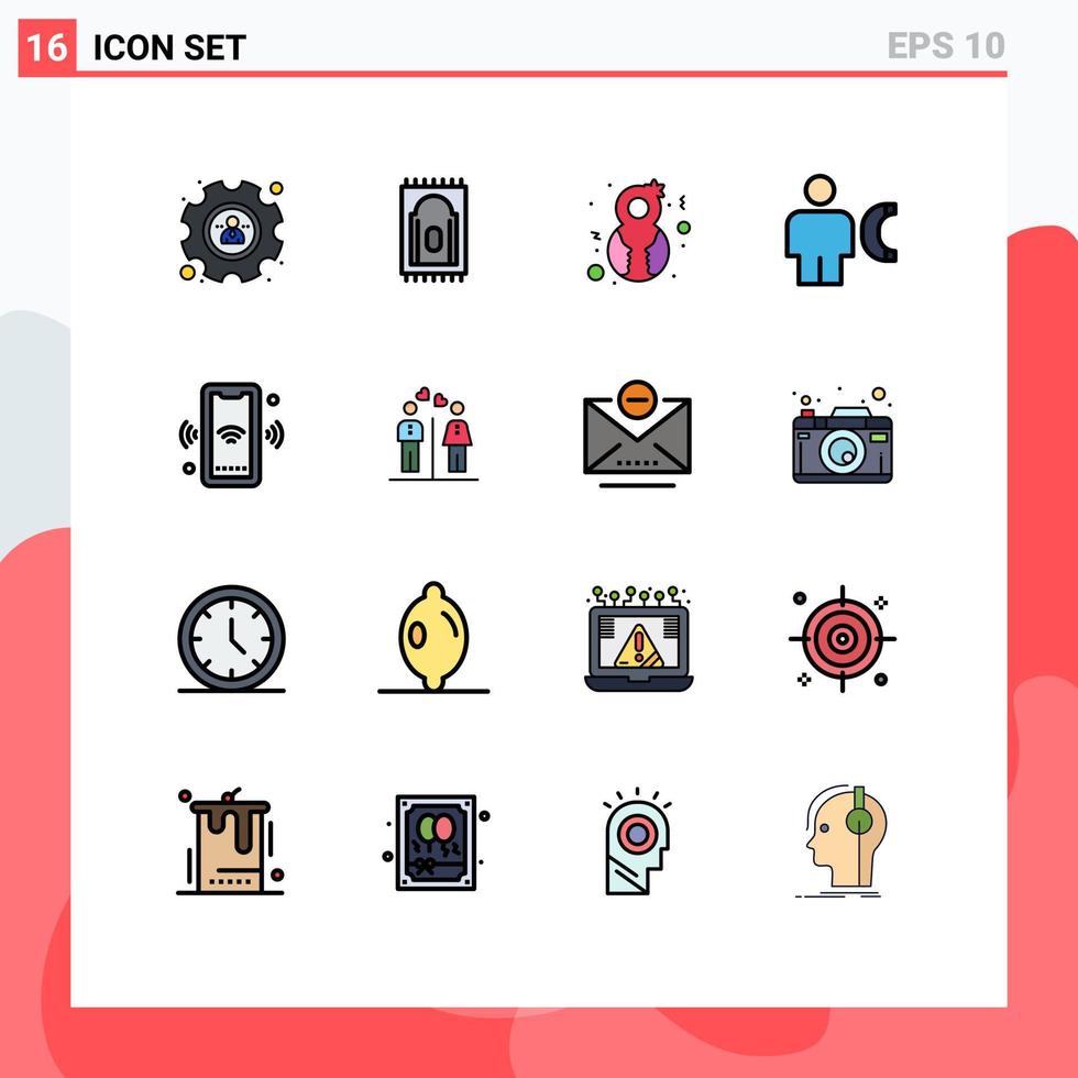 Modern Set of 16 Flat Color Filled Lines and symbols such as wifi phone genre info call Editable Creative Vector Design Elements
