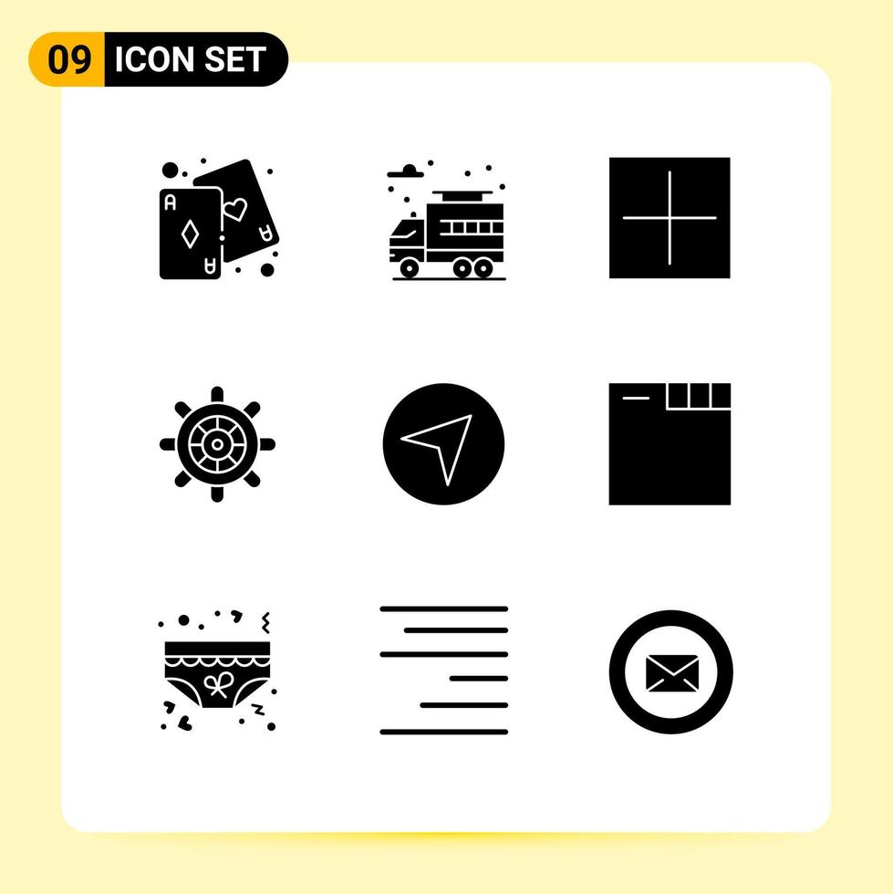 Mobile Interface Solid Glyph Set of 9 Pictograms of browser map new direction ship Editable Vector Design Elements