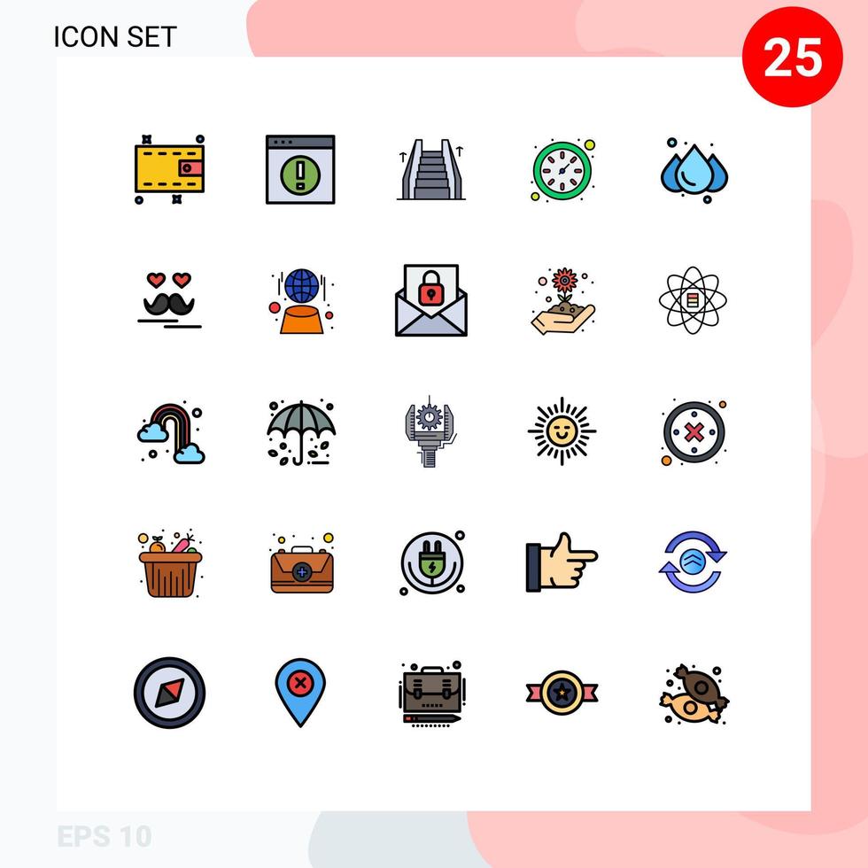 Set of 25 Modern UI Icons Symbols Signs for weather rain stair watch clock Editable Vector Design Elements