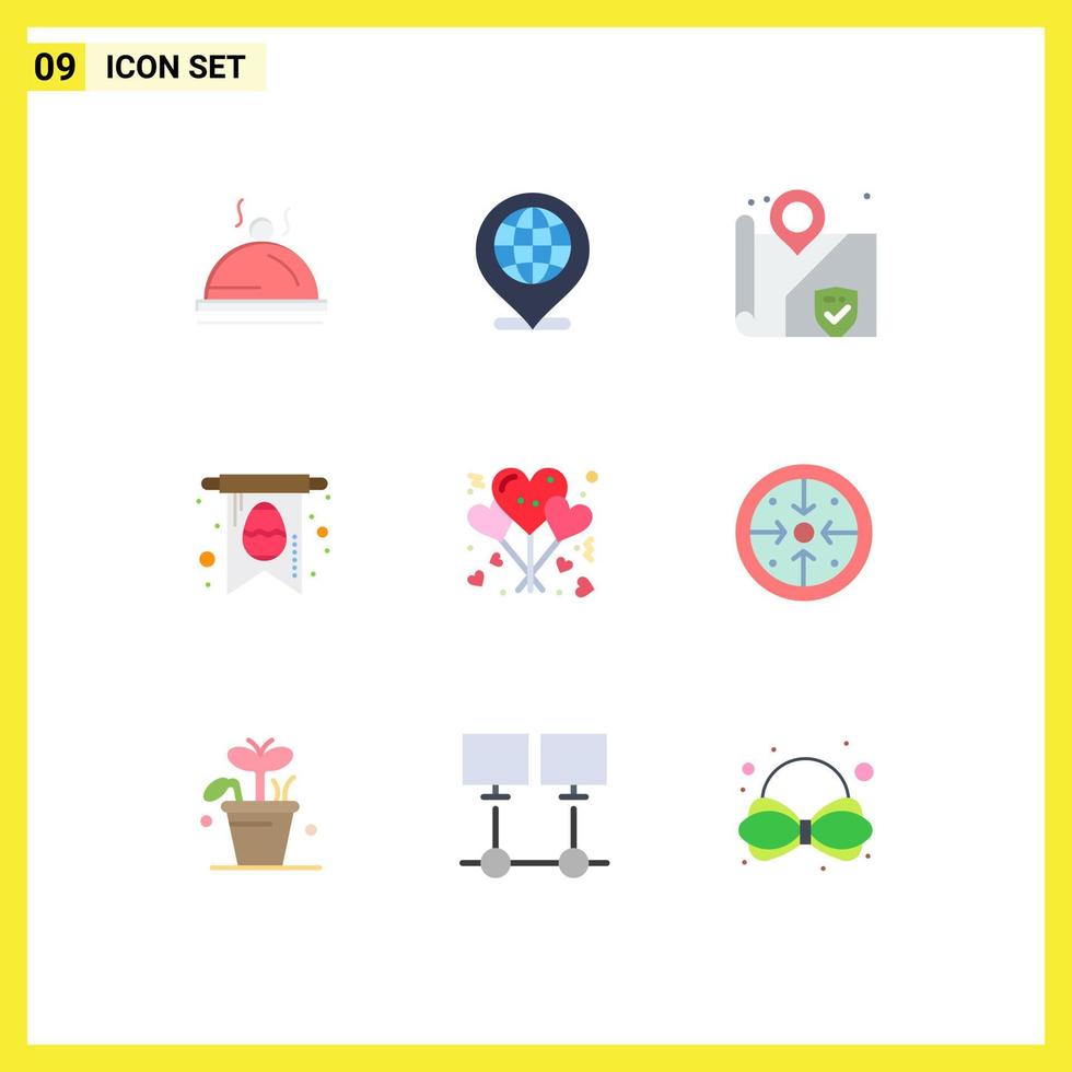Modern Set of 9 Flat Colors and symbols such as romance lifestyle location balloons easter Editable Vector Design Elements