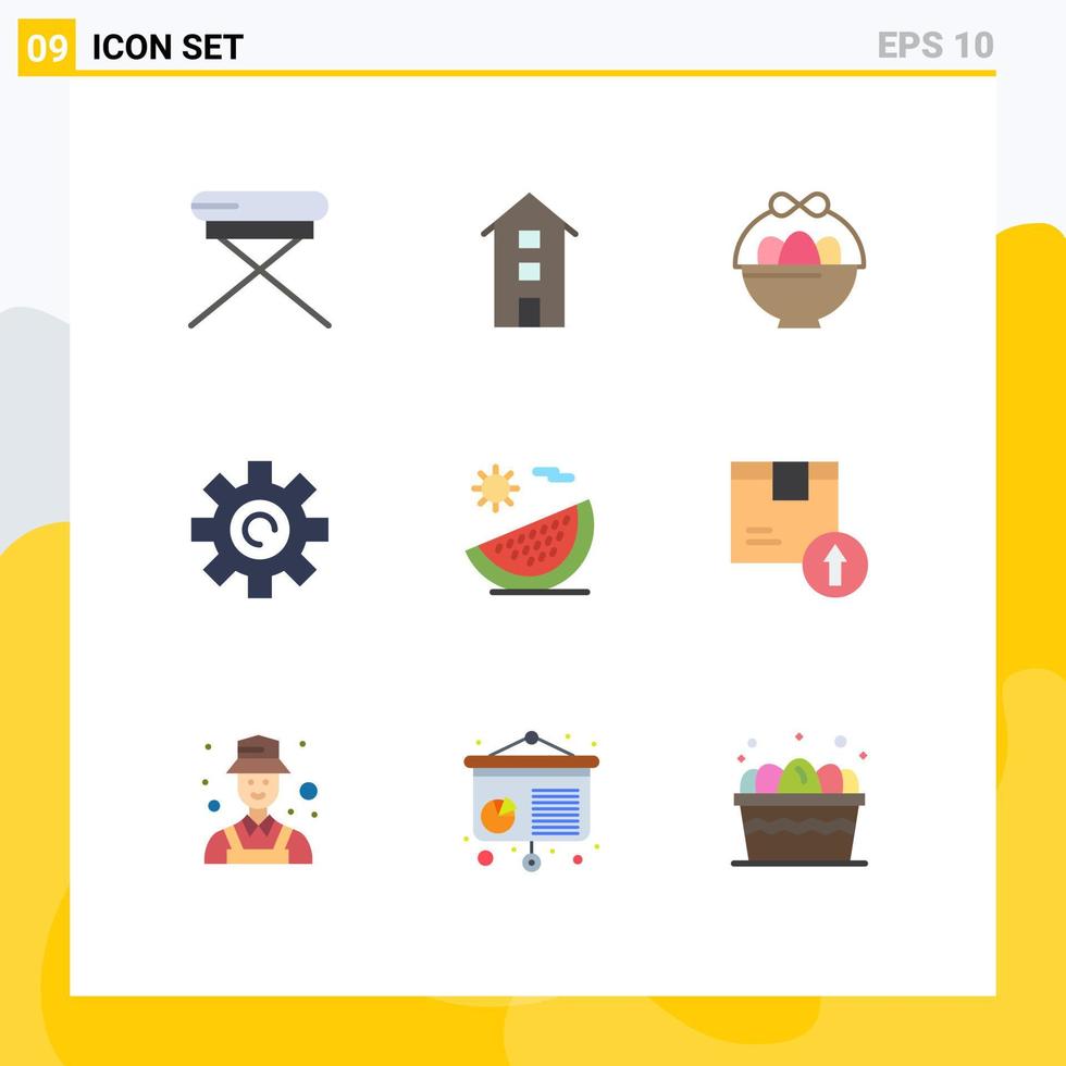 Paquete de 9 colores planos de interfaz de usuario de signos y símbolos modernos de elementos de diseño de vector editables de equipo de configuración de tienda de usuario de alimentos