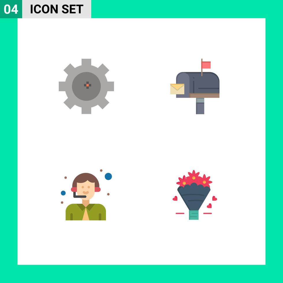 Group of 4 Modern Flat Icons Set for gear logistic mail email popcone Editable Vector Design Elements