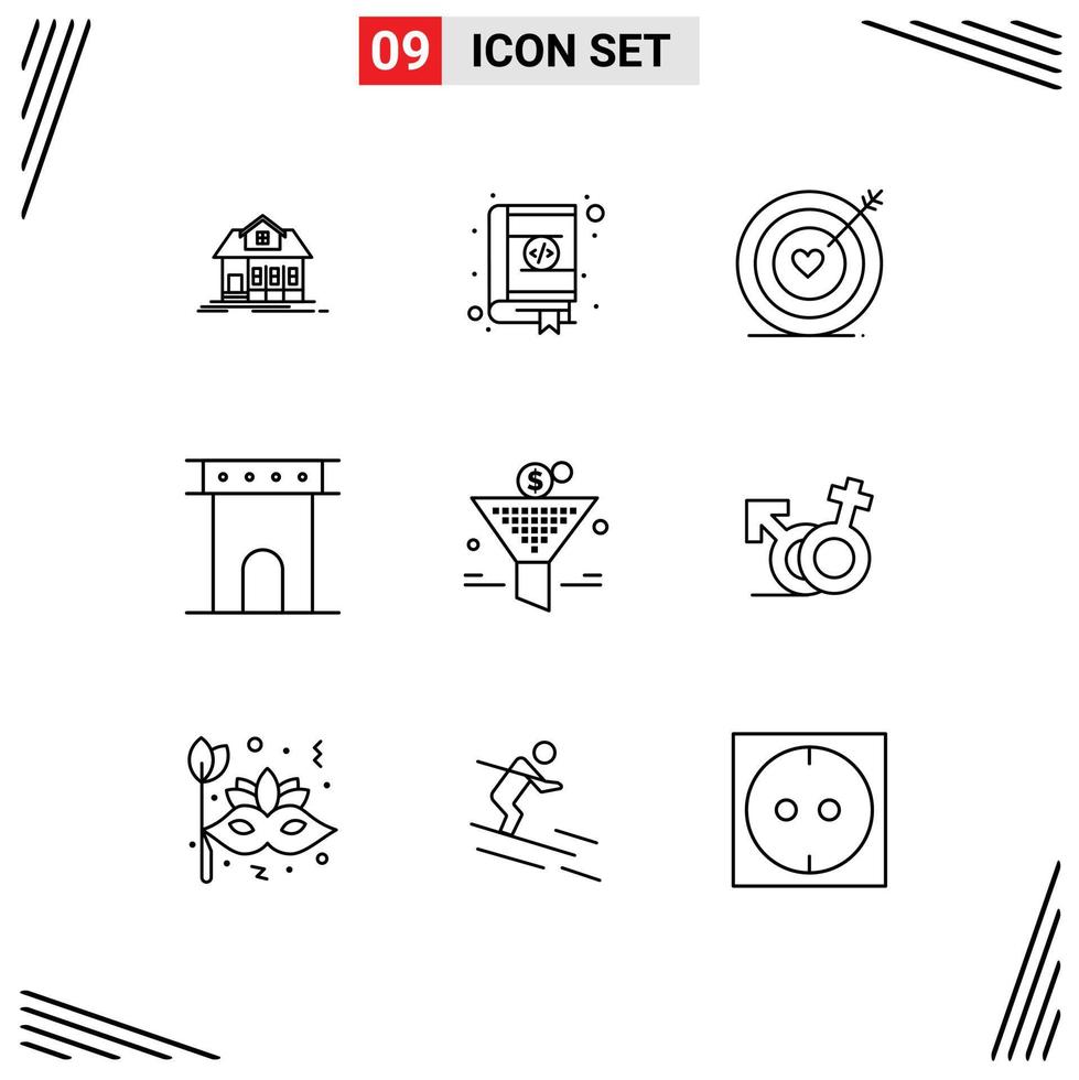 9 Universal Outline Signs Symbols of monument column coding architecture wedding Editable Vector Design Elements