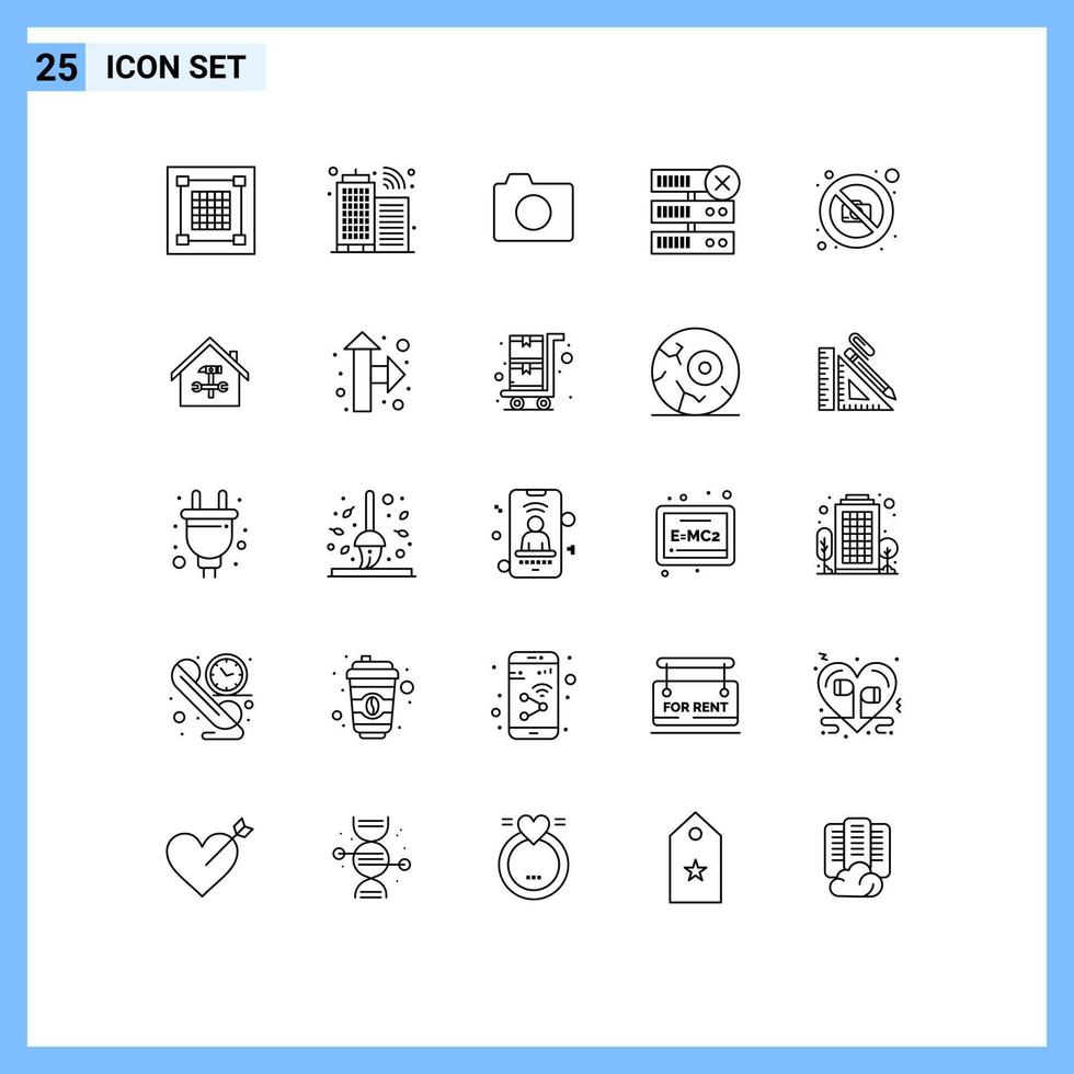 conjunto de 25 iconos de interfaz de usuario modernos signos de símbolos para elementos de diseño de vector editables de base de datos de servidor de cámara sin cámara