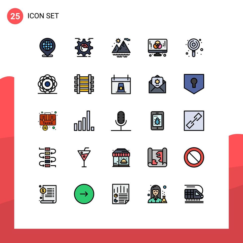 Concepto de color plano de 25 líneas rellenas para sitios web móviles y aplicaciones desarrollo de engranajes gráficos dulces elementos de diseño vectorial editables por computadora vector