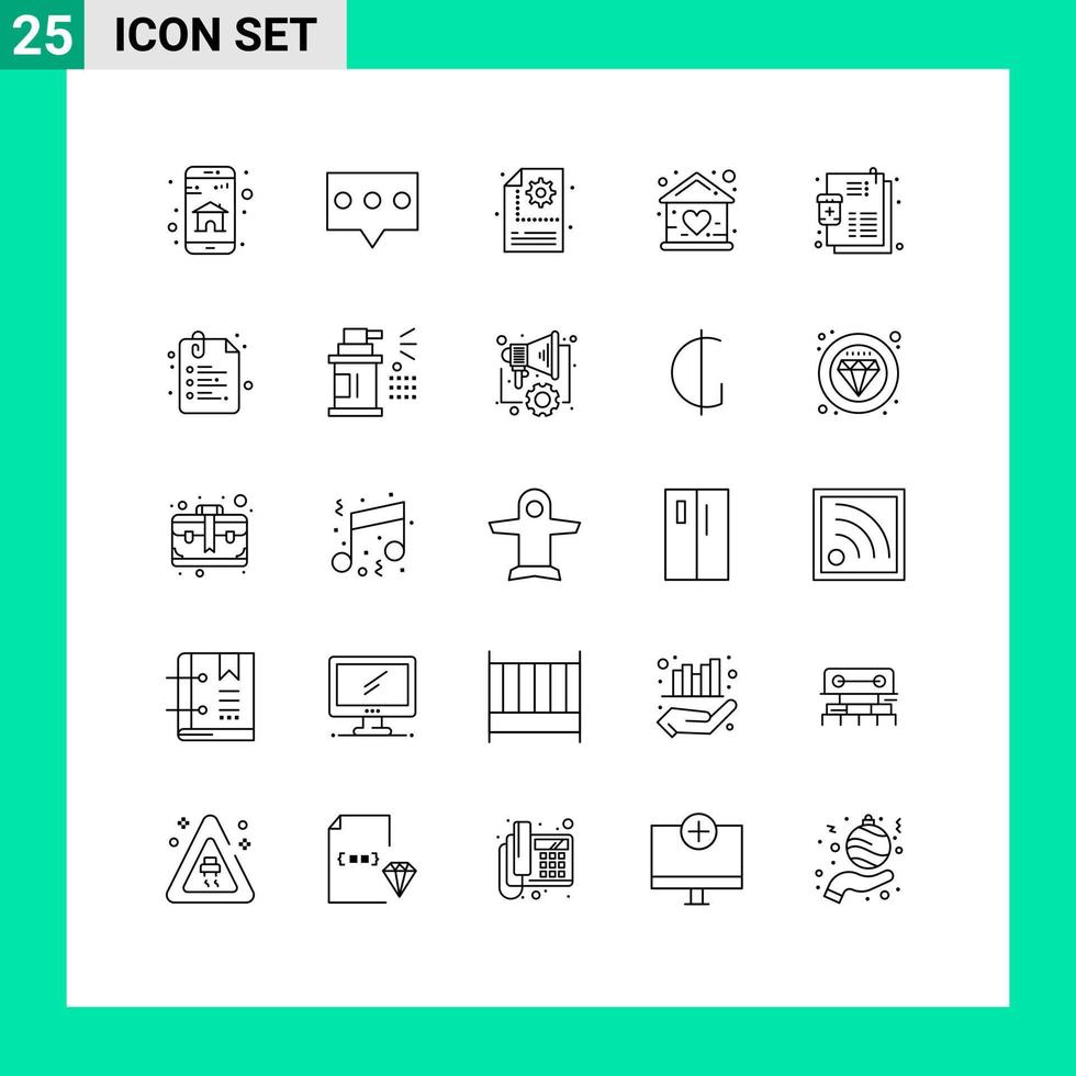 Group of 25 Modern Lines Set for list house process home building Editable Vector Design Elements