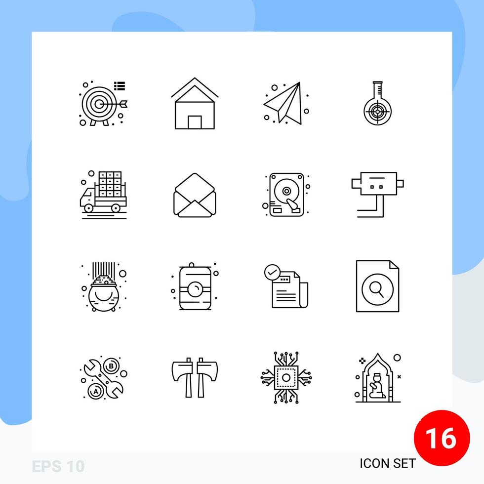 Mobile Interface Outline Set of 16 Pictograms of agriculture lab hut reaction chemical Editable Vector Design Elements