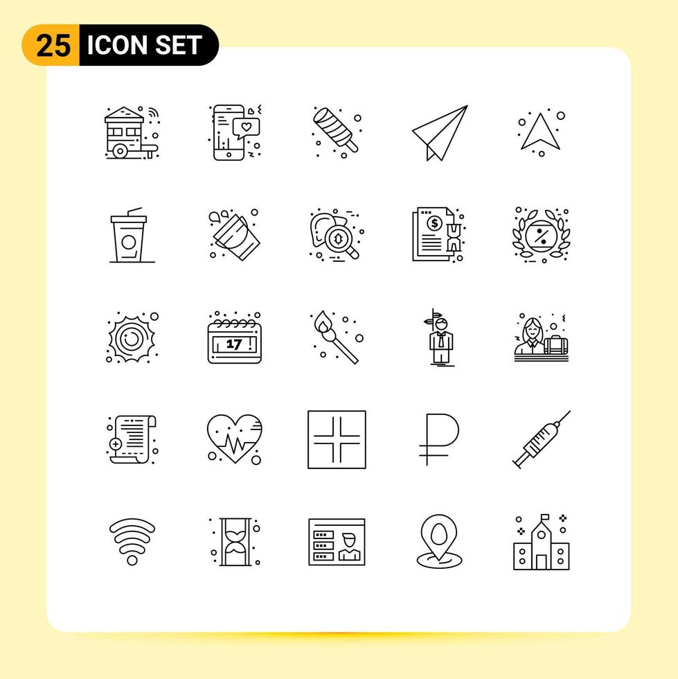 conjunto de 25 iconos de interfaz de usuario modernos símbolos signos para flechas texto de avión avión de papel comida elementos de diseño vectorial editables vector