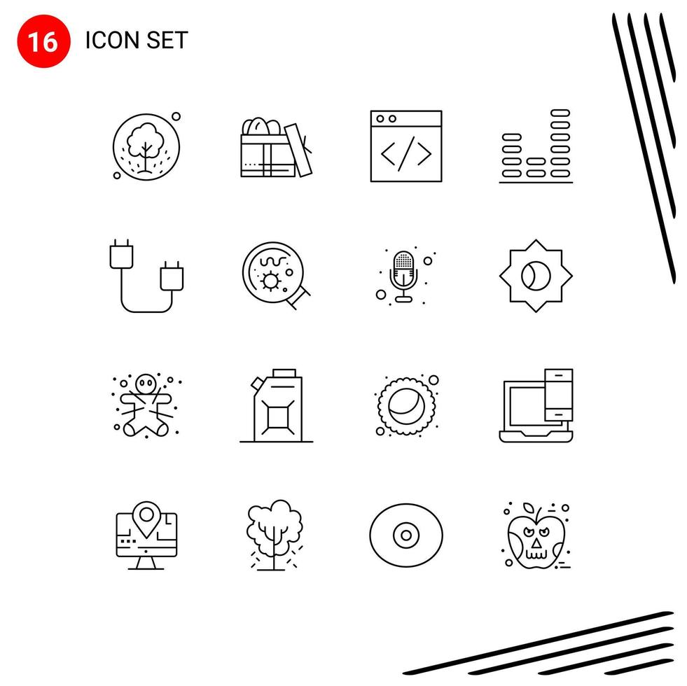 Mobile Interface Outline Set of 16 Pictograms of cord sound day music audio Editable Vector Design Elements