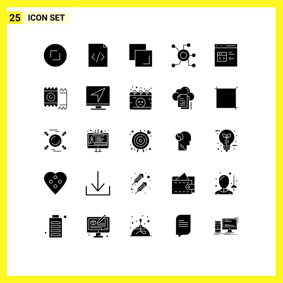 Modern Set of 25 Solid Glyphs and symbols such as coding c duplicate connect worldwide Editable Vector Design Elements