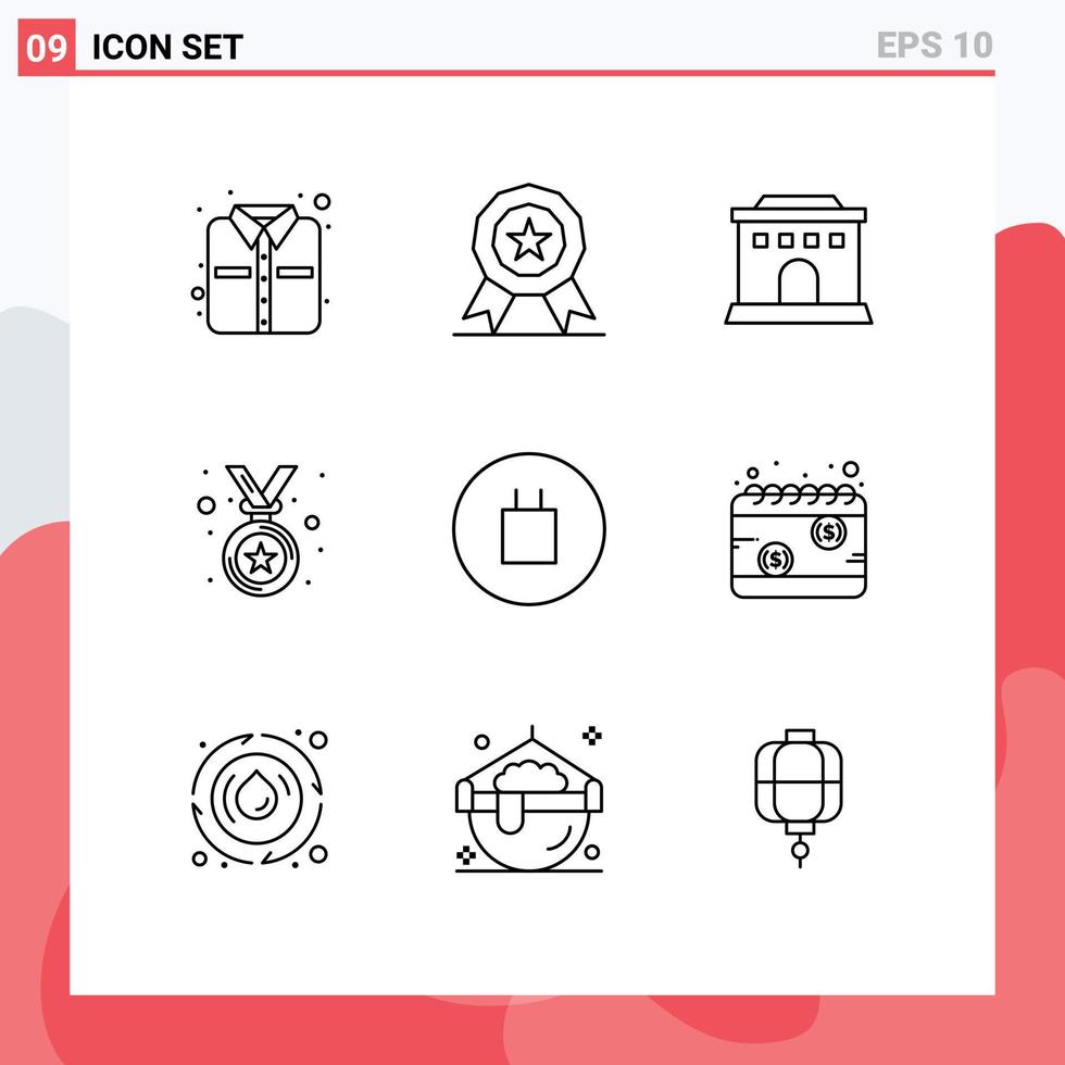 9 Universal Outlines Set for Web and Mobile Applications payday calendar home symbols ancient Editable Vector Design Elements