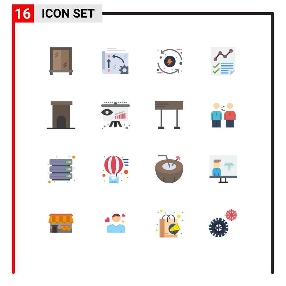 Modern Set of 16 Flat Colors Pictograph of architecture page control document analytics Editable Pack of Creative Vector Design Elements