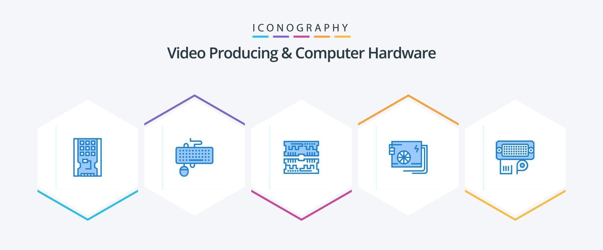 Video Producing And Computer Hardware 25 Blue icon pack including power. computer. mouse. ac. computer vector