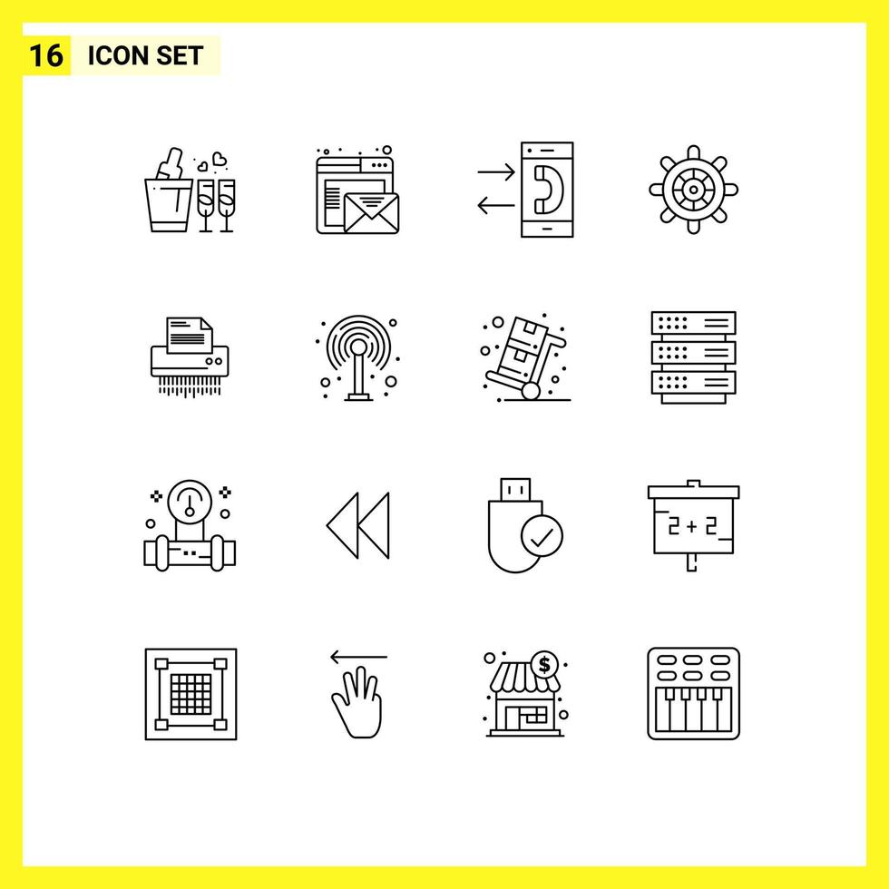 User Interface Pack of 16 Basic Outlines of confidential wheel call ship outgoing Editable Vector Design Elements
