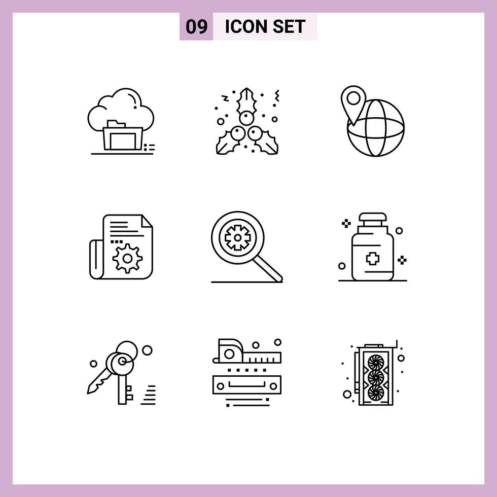 Set of 9 Commercial Outlines pack for search control global tools folder Editable Vector Design Elements