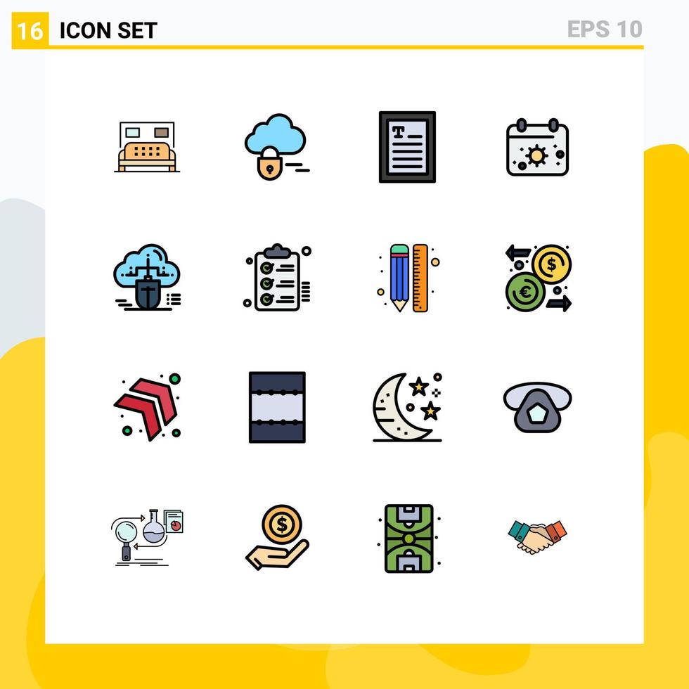 Flat Color Filled Line Pack of 16 Universal Symbols of online cloud hands mouse date Editable Creative Vector Design Elements
