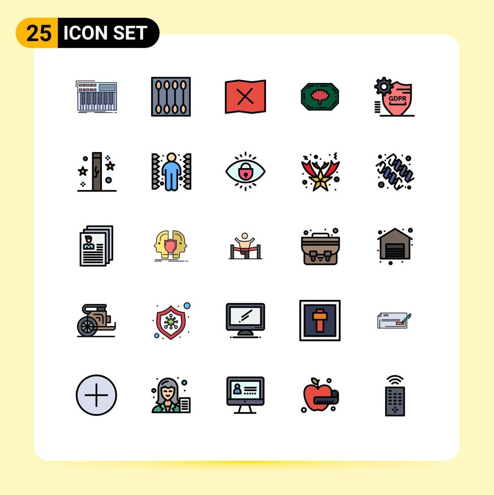 25 User Interface Filled line Flat Color Pack of modern Signs and Symbols of locked bangla makeup bangladesh monogram place Editable Vector Design Elements