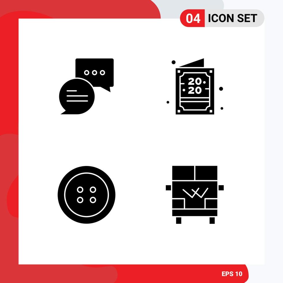 4 Universal Solid Glyphs Set for Web and Mobile Applications chat transport card new year van Editable Vector Design Elements