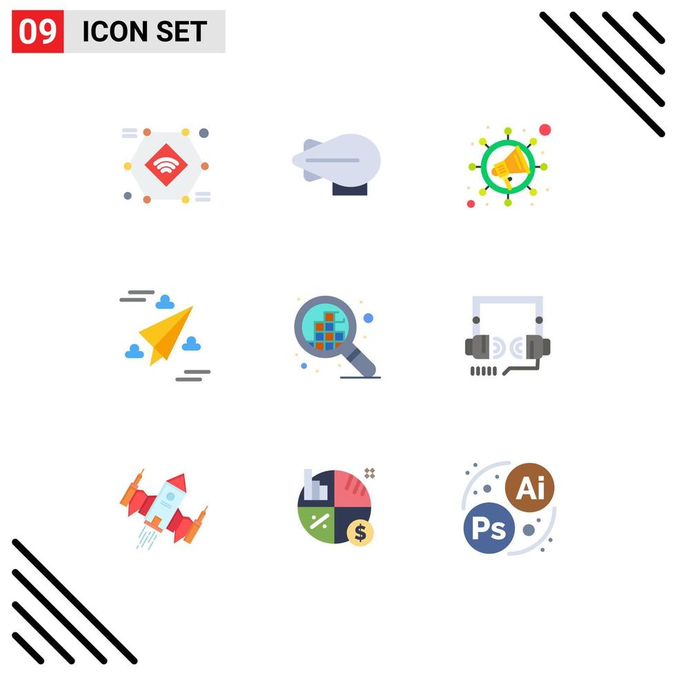 Set of 9 Modern UI Icons Symbols Signs for headphone grid seo design paper Editable Vector Design Elements