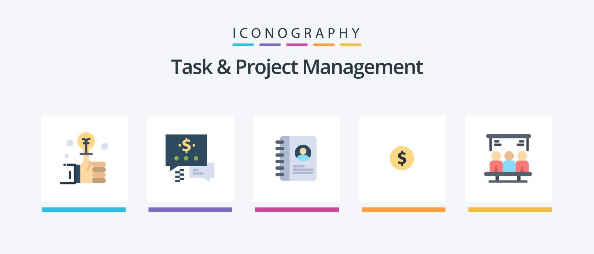 Task And Project Management Flat 5 Icon Pack Including . technology. contact. search. arrow. Creative Icons Design vector