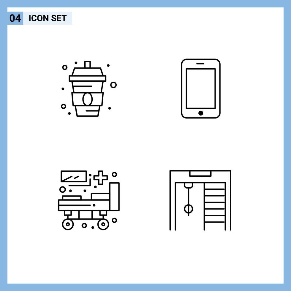 Paquete de 4 líneas de interfaz de usuario de signos y símbolos modernos de bebida hospital agua teléfono paciente cama elementos de diseño vectorial editables vector