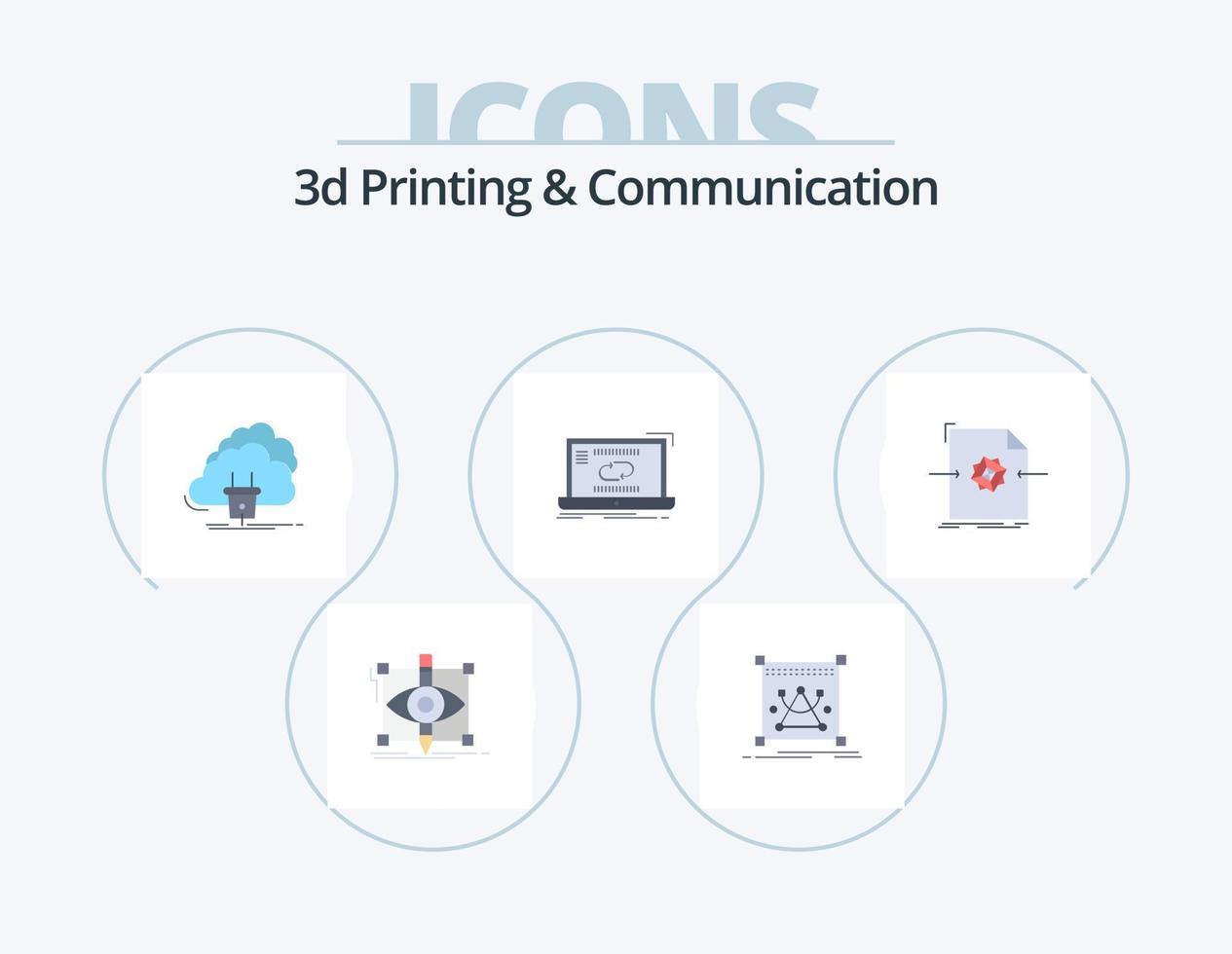 3d Printing And Communication Flat Icon Pack 5 Icon Design. link. communication. object. power. energy vector