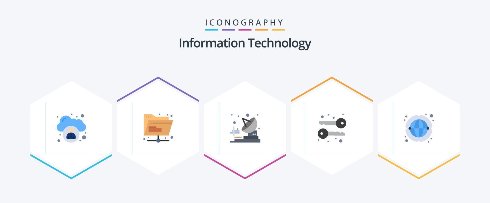 Information Technology 25 Flat icon pack including . network. telecommunication. internet. symmetric vector