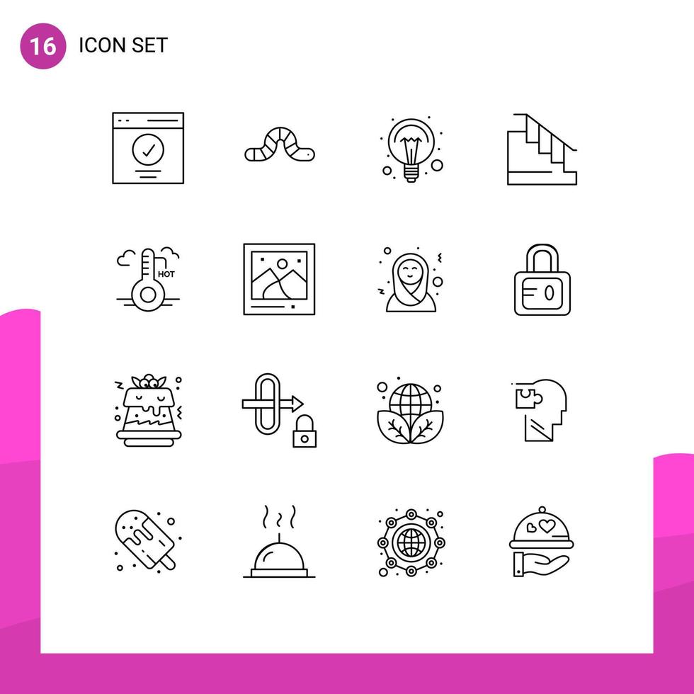 16 Universal Outlines Set for Web and Mobile Applications stair down pauropoda construction light Editable Vector Design Elements