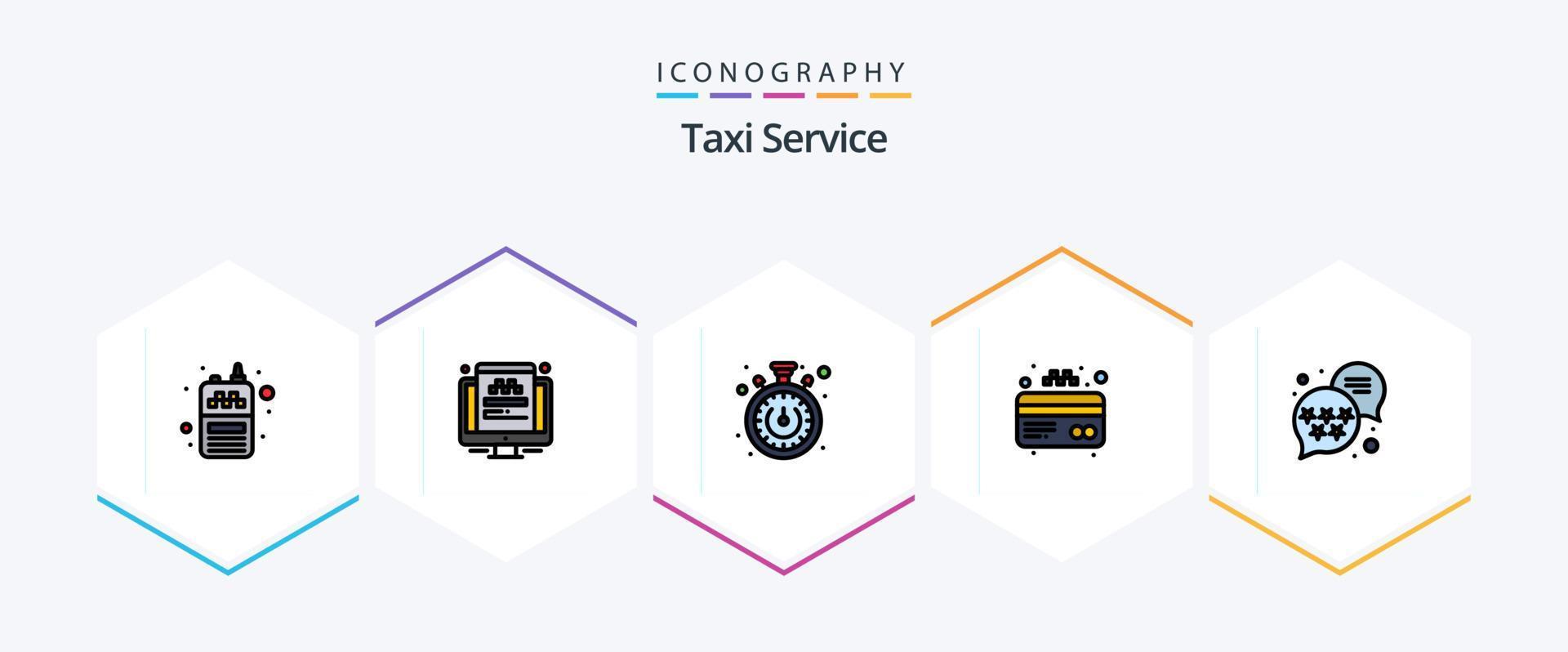 servicio de taxi paquete de iconos de 25 líneas completas que incluye . rango. cronógrafo. de primera calidad. tarjeta vector