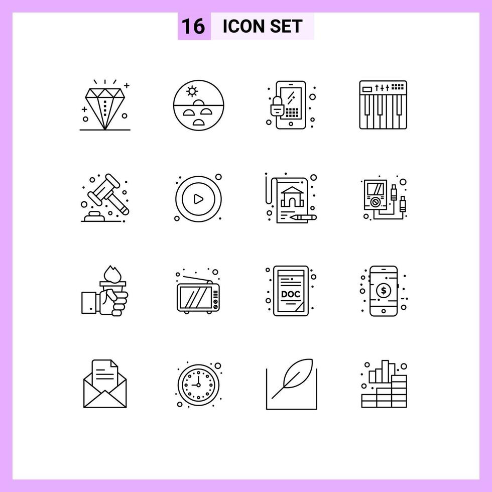 Set of 16 Modern UI Icons Symbols Signs for auction midi skin keyboard controller Editable Vector Design Elements