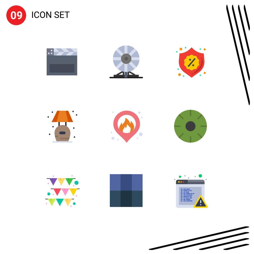 grupo de símbolos de icono universal de 9 colores planos modernos de elementos de diseño vectorial editables de venta viva de movimiento de soporte de fuego vector