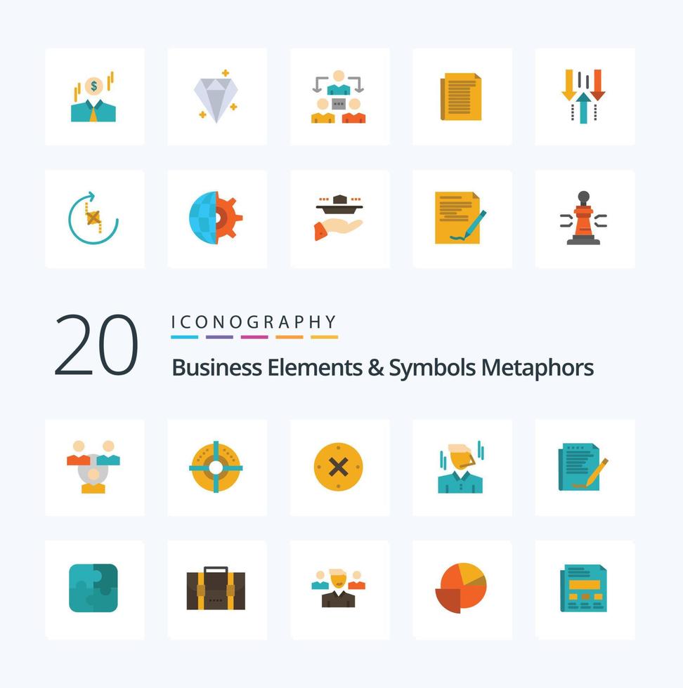 20 Business Elements And Symbols Metaphors Flat Color icon Pack like cross point connection strategy target vector