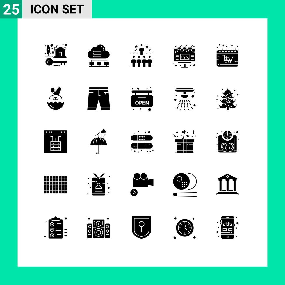 Group of 25 Solid Glyphs Signs and Symbols for outdoor advertising cloud ad top Editable Vector Design Elements