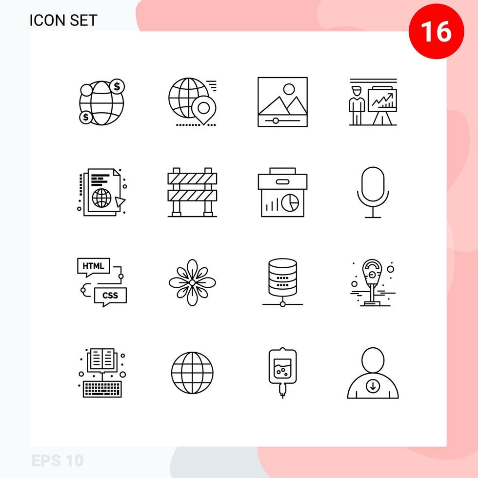 16 Outline concept for Websites Mobile and Apps file report gallery businessman man Editable Vector Design Elements