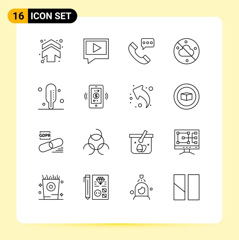 16 Universal Outline Signs Symbols of connections medical communication weather cloudless Editable Vector Design Elements