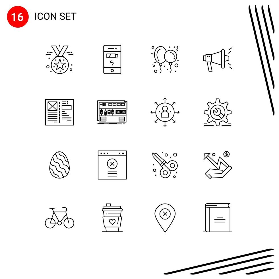 User Interface Pack of 16 Basic Outlines of design blog balloon viral marketing Editable Vector Design Elements