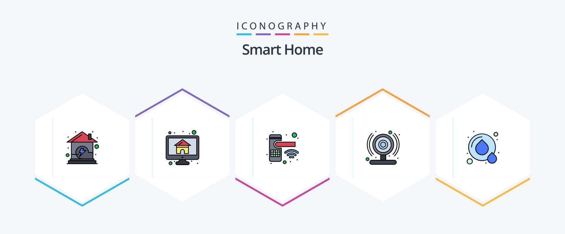 Smart Home 25 FilledLine icon pack including recycle. smart cam. screen. cam. security vector