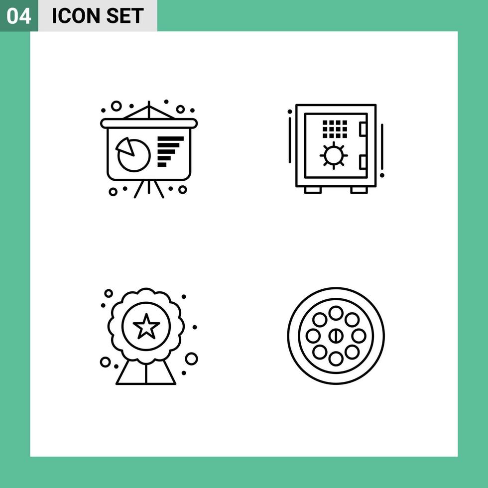 Mobile Interface Line Set of 4 Pictograms of business presentation seo bank safe rating Editable Vector Design Elements