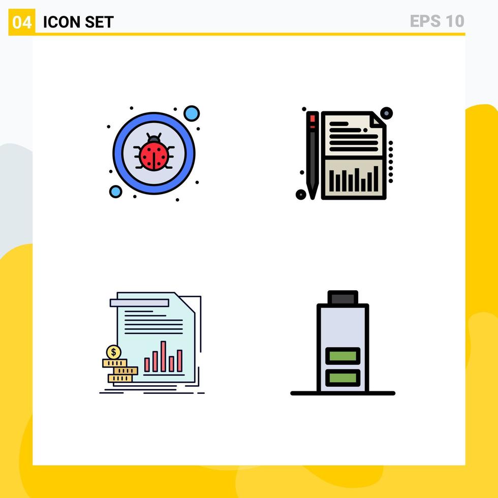 Modern Set of 4 Filledline Flat Colors and symbols such as bug finance virus report information Editable Vector Design Elements