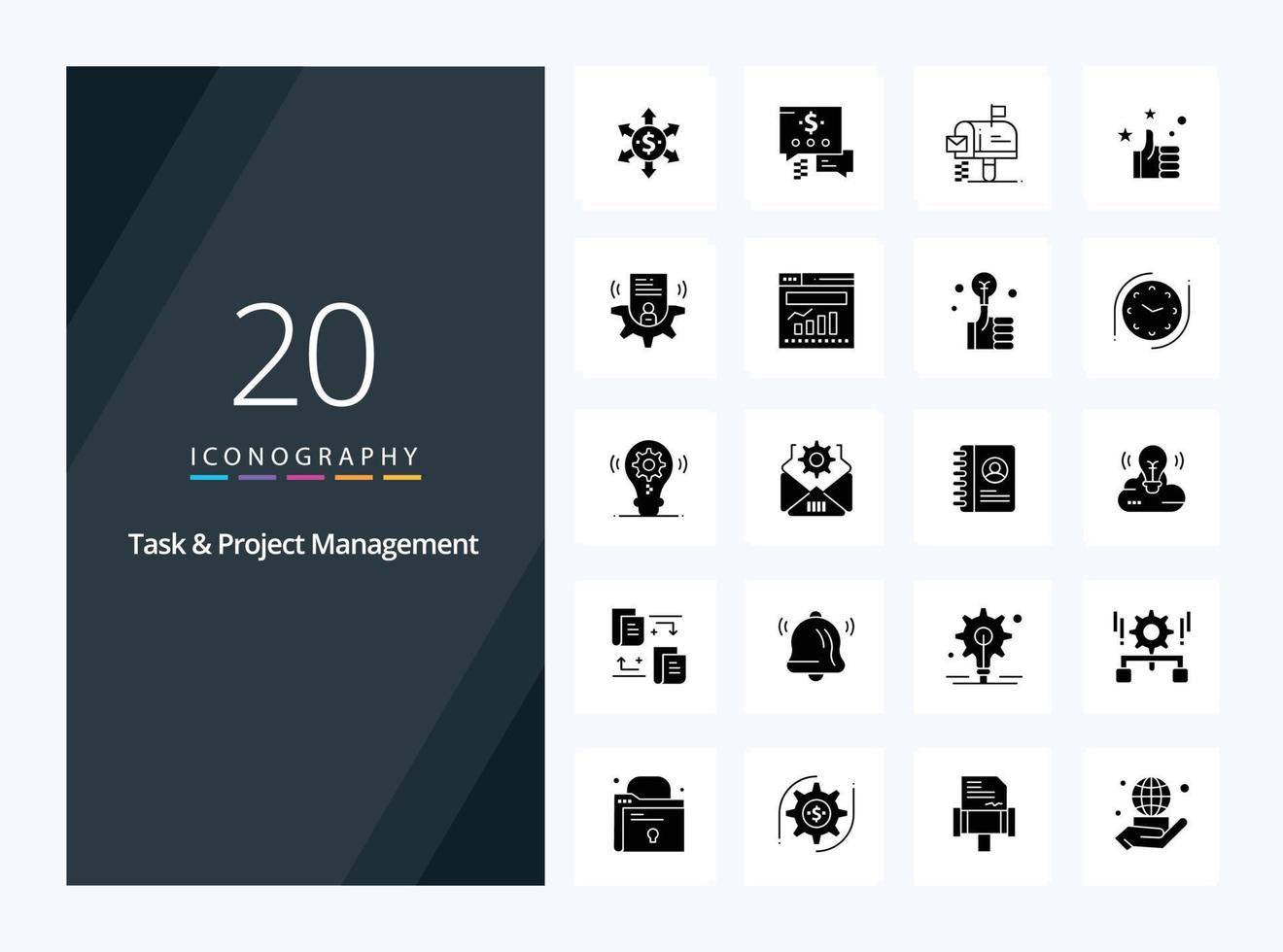 20 Task And Project Management Solid Glyph icon for presentation vector