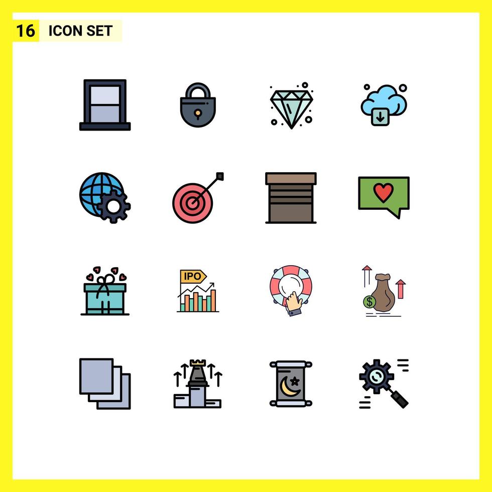 16 iconos creativos signos y símbolos modernos de control descargar flecha de seguridad joya elementos de diseño de vectores creativos editables