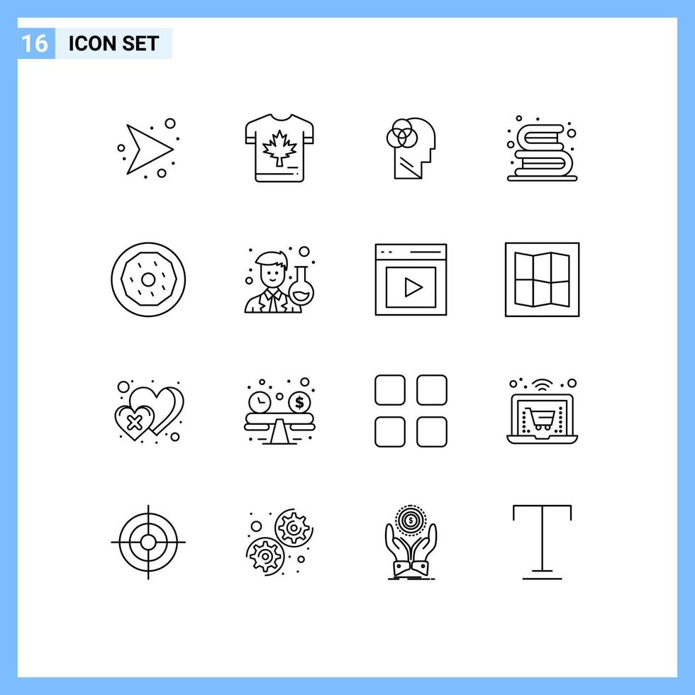 Set of 16 Vector Outlines on Grid for read education maple books head Editable Vector Design Elements