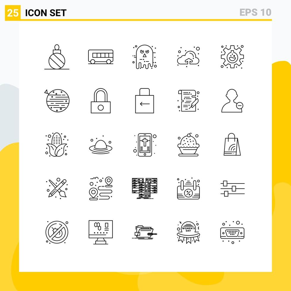 Stock Vector Icon Pack of 25 Line Signs and Symbols for gear experiment face upload cloud Editable Vector Design Elements