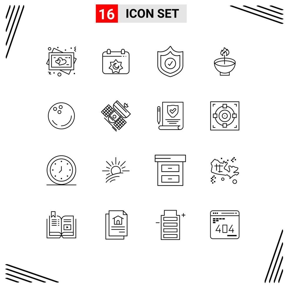 User Interface Pack of 16 Basic Outlines of ligh festival protection diwali deepam Editable Vector Design Elements