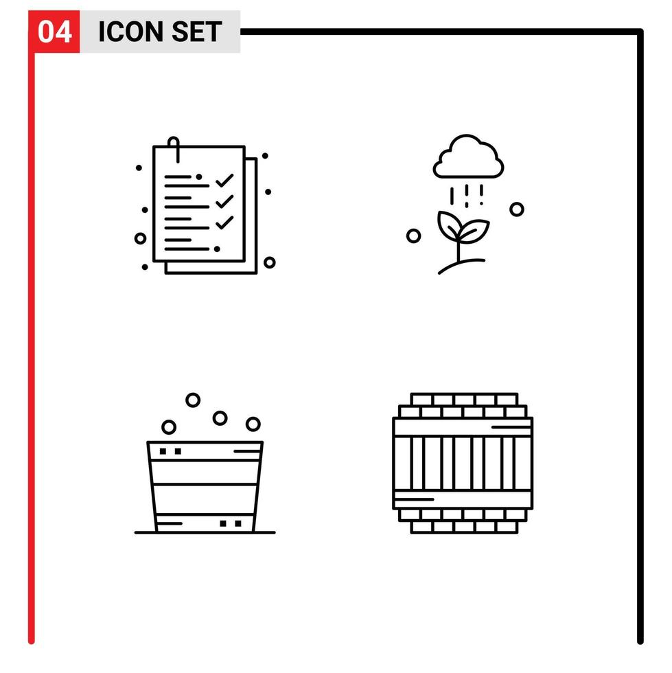 User Interface Pack of 4 Basic Filledline Flat Colors of check list relax cloud rain spring spa Editable Vector Design Elements